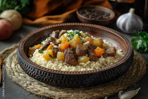 Libyan Couscous with Beef and Root Vegetables photo