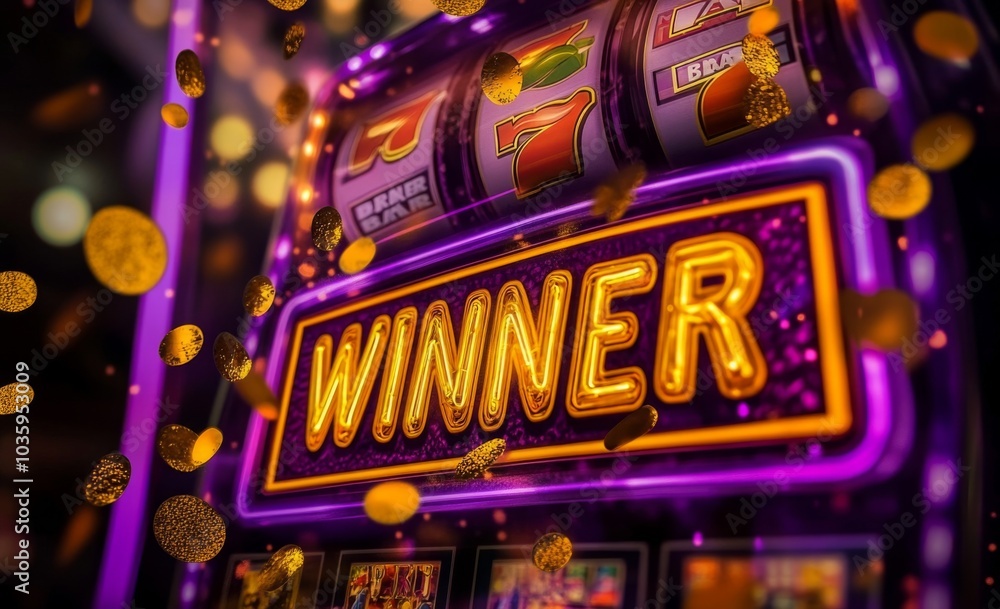 Retro light sign prominently displays WINNER in gold letters. Retro light sign prominently displays WINNER in gold letters.