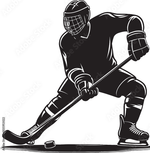 Hockey player Silhouette illustration isolated on a white background