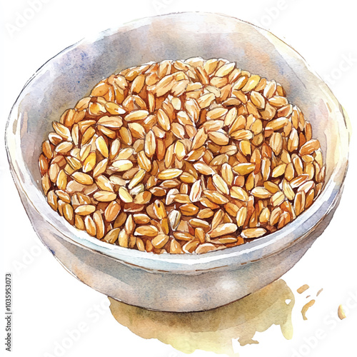 Brown rice food watercolor clipart illustration