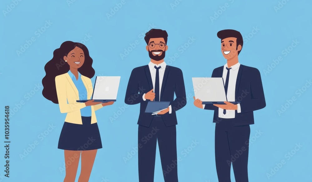 Vibrant blue backdrop enhancing the dynamic interaction of young entrepreneurs. Vibrant blue backdrop enhancing the dynamic interaction of young entrepreneurs.