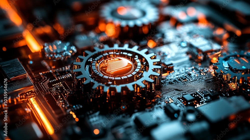 A 3D Abstract Icon Representing Floating Gears A 3D Abstract Icon Representing Floating Gears