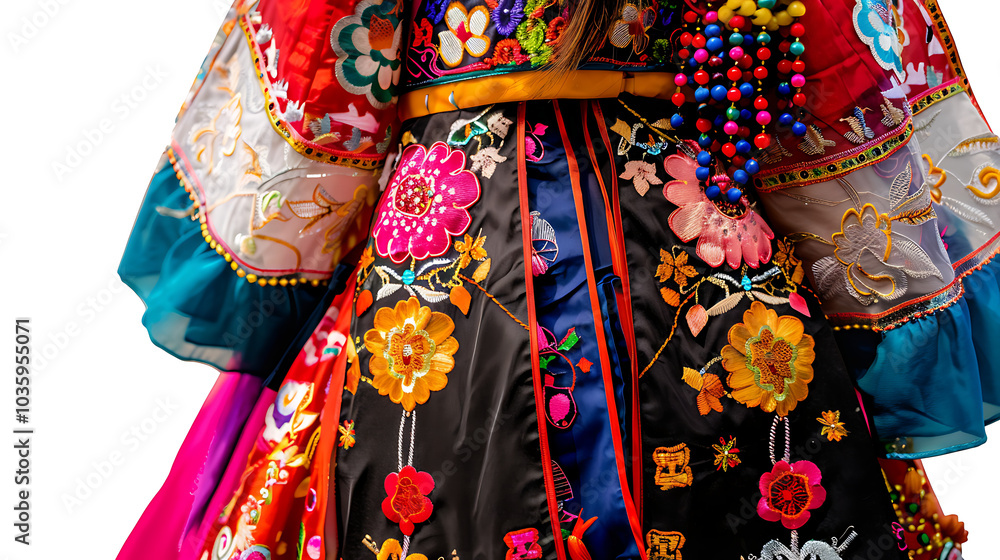 Naklejka premium Colorful traditional Mexican dress with floral embroidery.