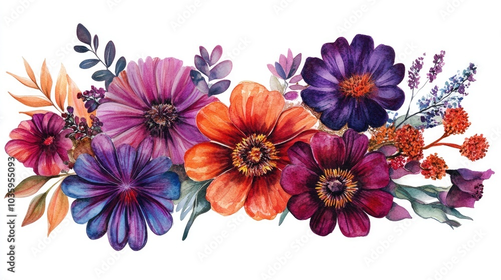 Obraz premium Watercolor illustration of a vibrant floral arrangement