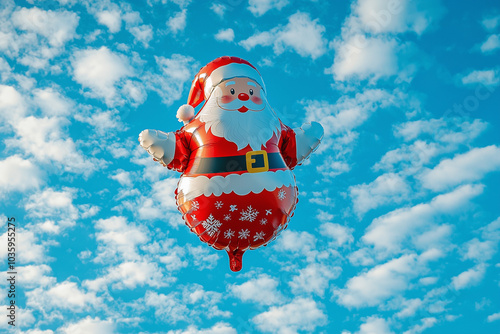 Santa Claus balloon flying in the sky. Santa Claus shaped balloon photo