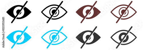 invisible eye hide icon, incognito icon no eye view hidden icon set. vision icon, unsee icons - eyesight symbol - sight look sign.