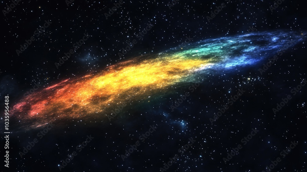 Naklejka premium Incredibly beautiful galaxy in outer space featuring a 3D cartoon rendering of a rainbow colored nebula night starry sky Multicolor outer space