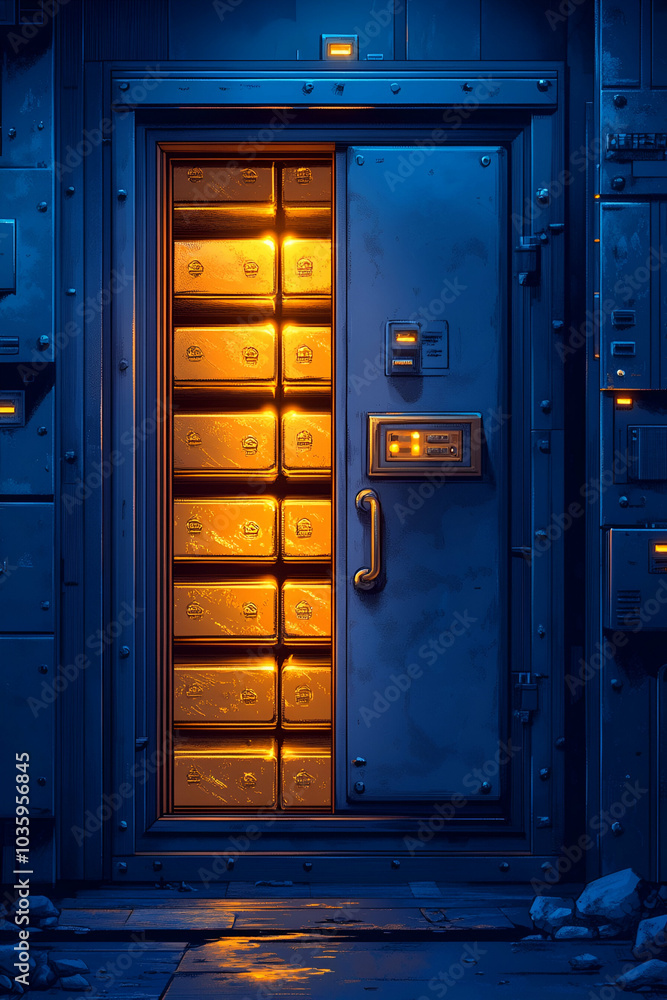 A glowing, secure vault door stands against a dark, blue backdrop, illuminated by warm, yellow light, suggesting hidden treasures inside. A glowing, secure vault door stands against a dark, blue backdrop, illuminated by warm, yellow light, suggesting hidden treasures inside.