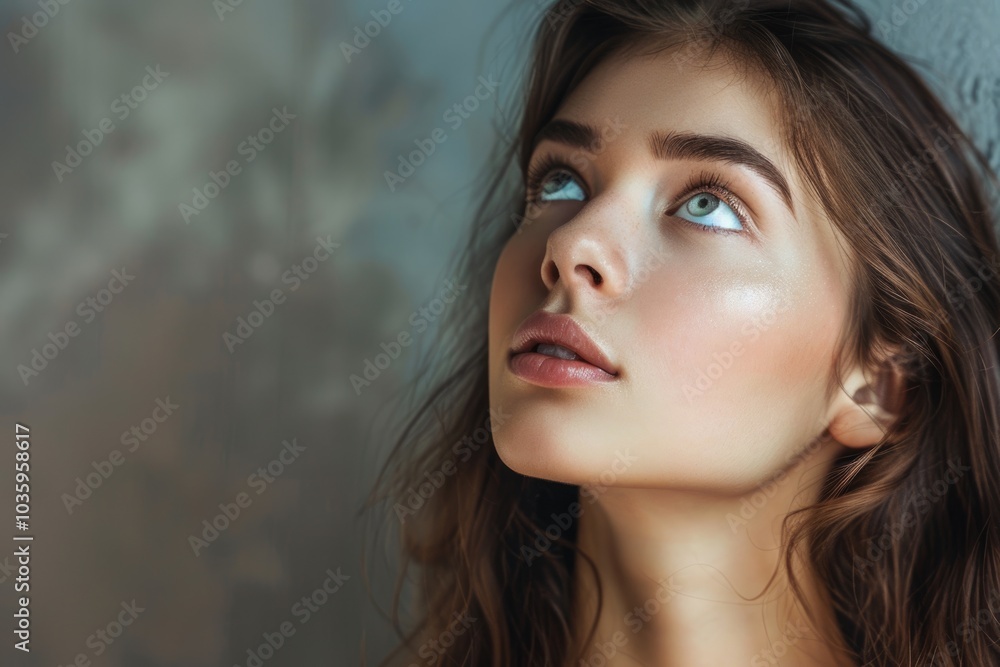 Portrait of young woman contemplating perception and reflection. Portrait of young woman contemplating perception and reflection.