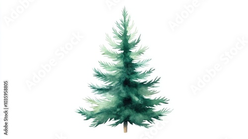 Isolated watercolor Christmas tree design fir tree emblem