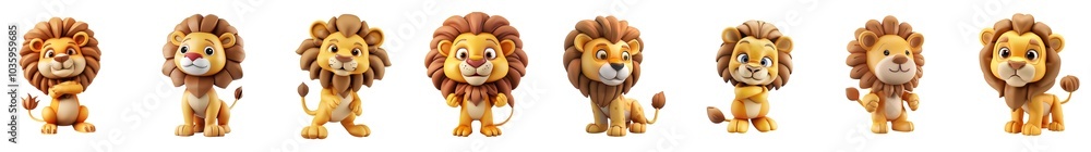 Naklejka premium Cute little lion mascot posing, 3D cartoon illustration, isolated on white background, cute animated style, beautiful colors, generative ai