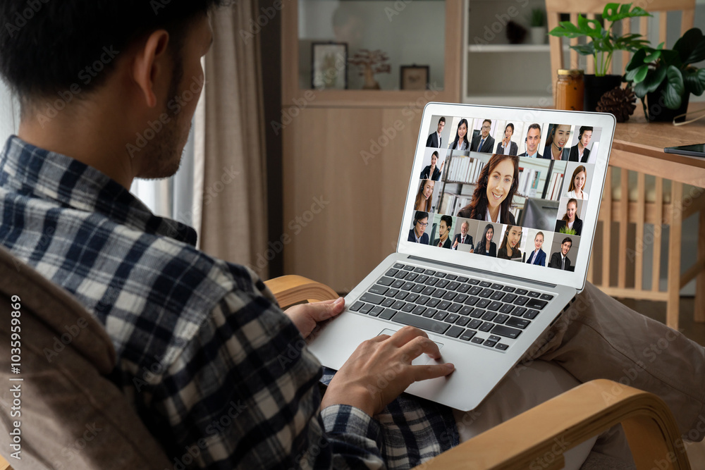 Business people on video conference for modish virtual group meeting of corprate business office workers Business people on video conference for modish virtual group meeting of corprate business office workers