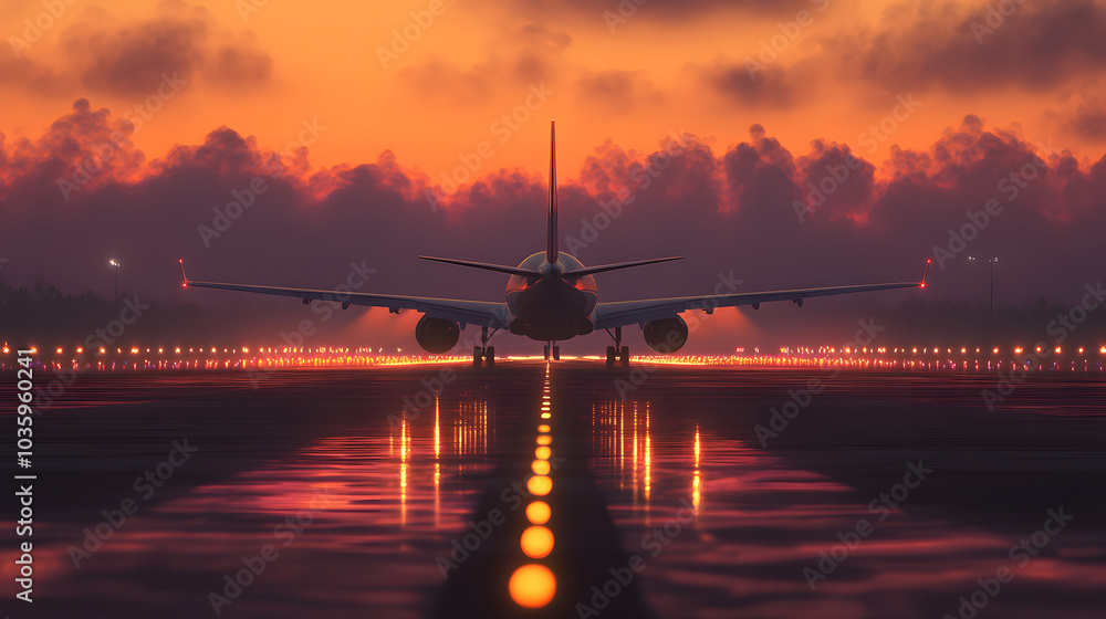 Morning Light Over an Airport Runway, Ready for Departure Morning Light Over an Airport Runway, Ready for Departure