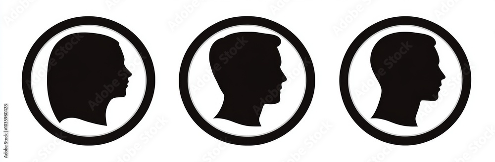 Set of three vector faces representing woman, man, and gender-neutral individuals. Set of three vector faces representing woman, man, and gender-neutral individuals.