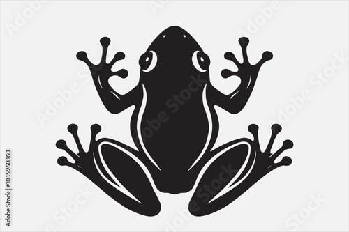 A black silhouette of a frog viewed from above.