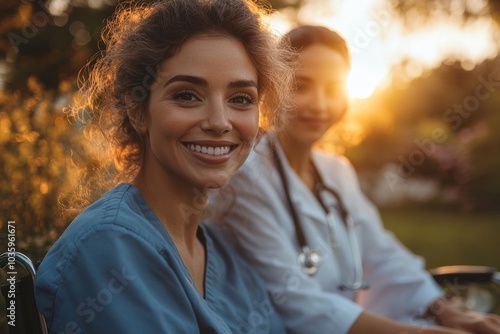 Portrait of smiling female doctor outdoor.