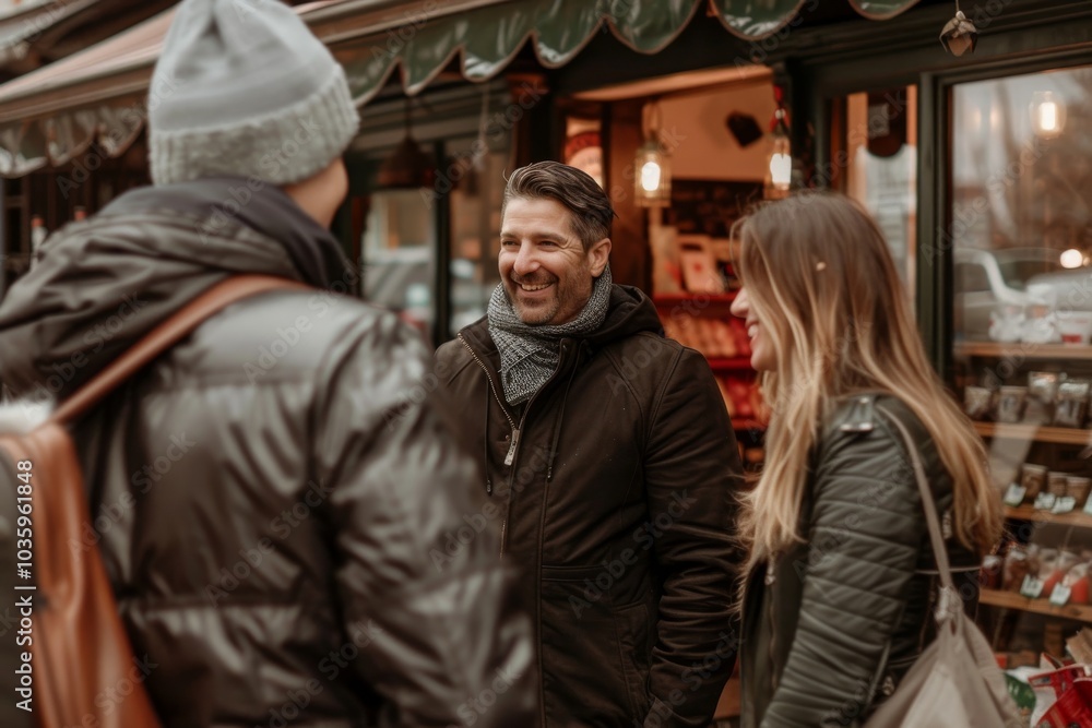 Group of friends walking in the city, talking and drinking coffee. Group of friends walking in the city, talking and drinking coffee.