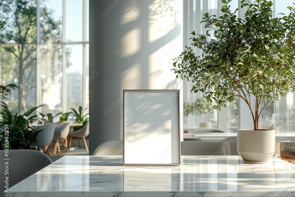 Modern interior with empty frame mockup for creative displays