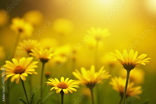 Radiant yellow daisies in bloom during golden hour.