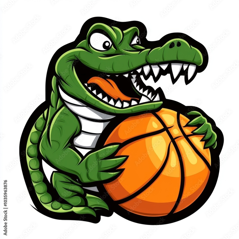 Obraz premium Logo with crocodile and basketball ball.