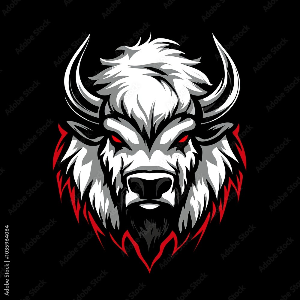 Fototapeta premium Logo with bison head in white, black and red.
