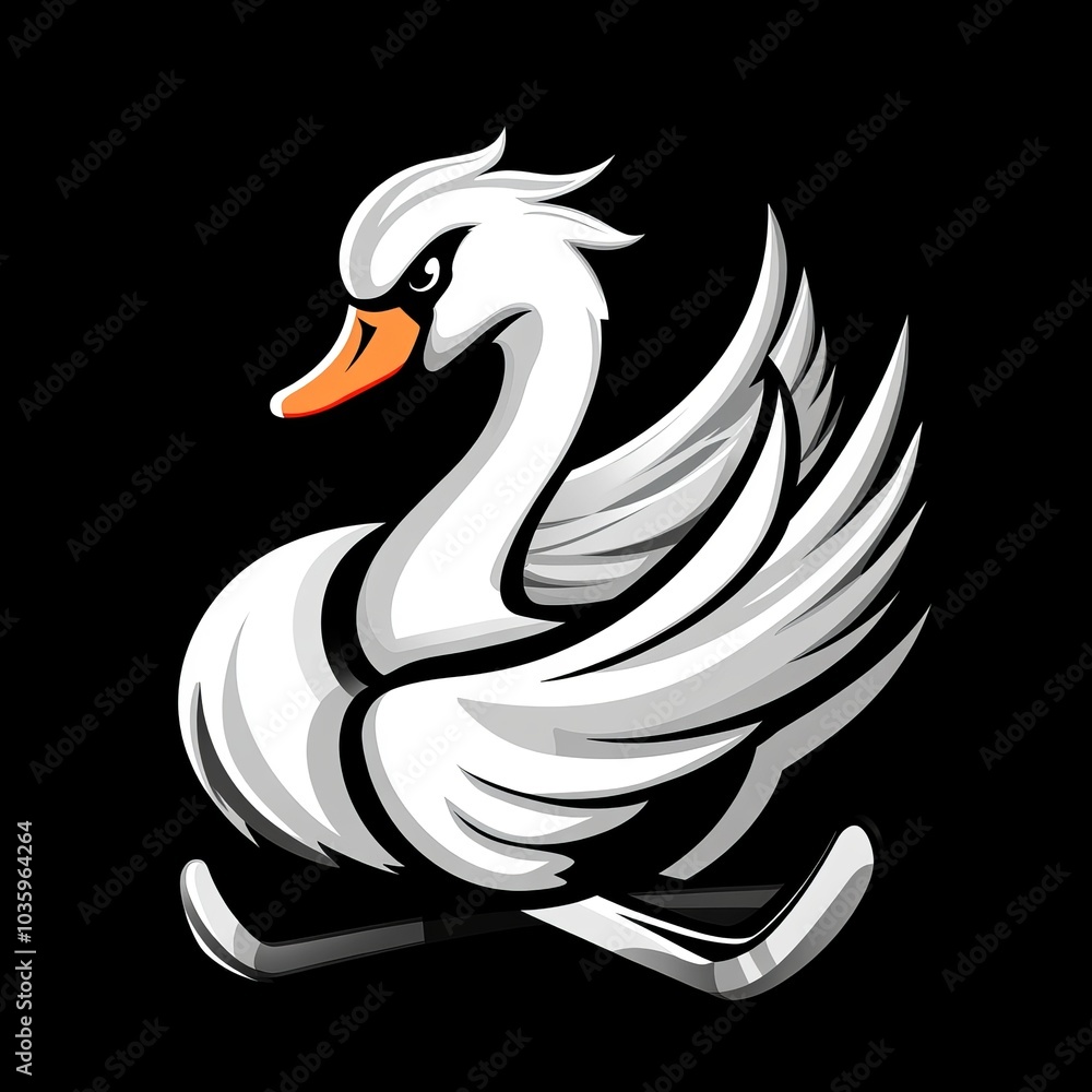 Fototapeta premium Logo with swan and ice hockey stick.