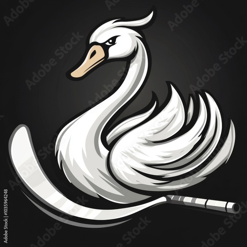 Fototapeta Naklejka Na Ścianę i Meble -  Logo with swan and ice hockey stick.