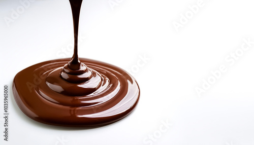 melt or drip chocolate sauce on side position provides copy space for text. background concept isolated white