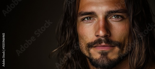 Portrait of a man with long hair.