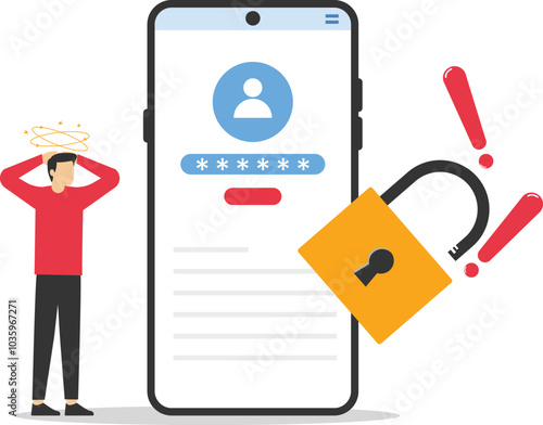 Phone screen with Blocked Account on Screen. Online Information Hacking. Flat vector Illustration.

