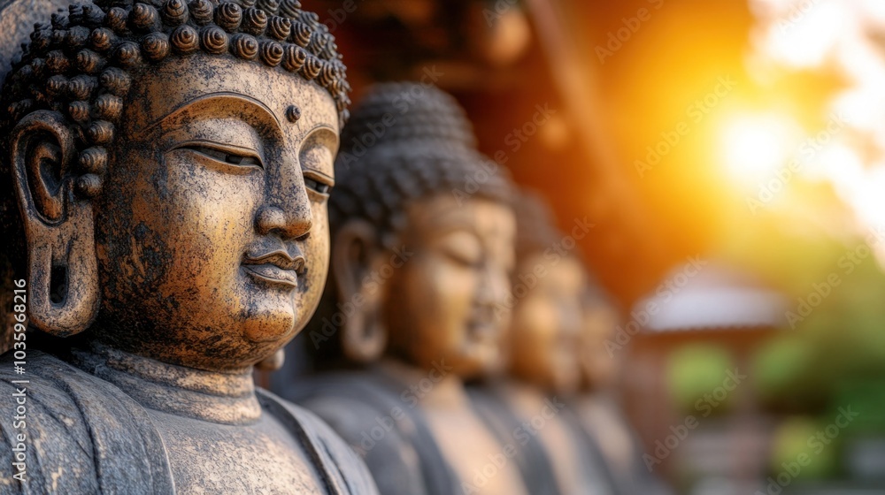 Buddha statue in a temple, radiating serenity and representing the teachings of Buddhism Buddha statue in a temple, radiating serenity and representing the teachings of Buddhism