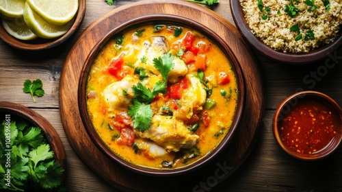 A delectable platter of Brazilian moqueca de peixe, fish stew made with coconut milk, tomatoes