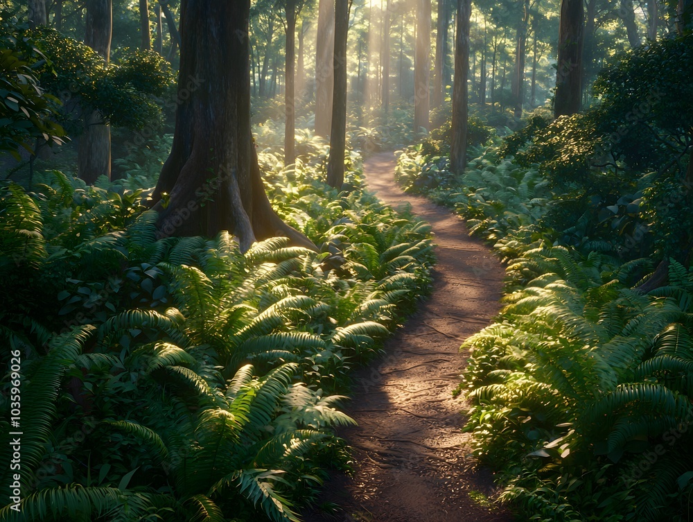 Fototapeta premium Serene 3D Illustration of a Forest Pathway