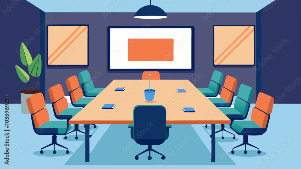 Fototapeta premium meeting room with a large conference table and presentation screen used for group study sessions or club meetings.