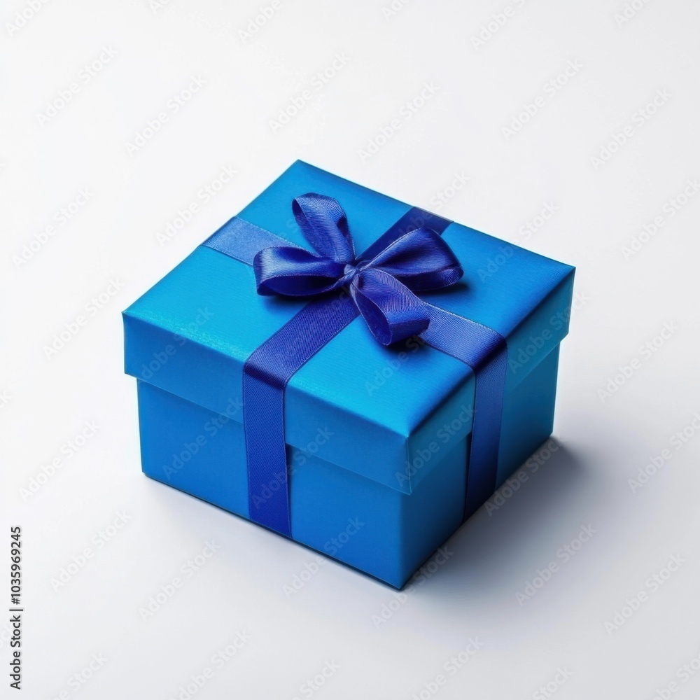 Obraz premium Elegant blue gift box with matching ribbon on a clean white background