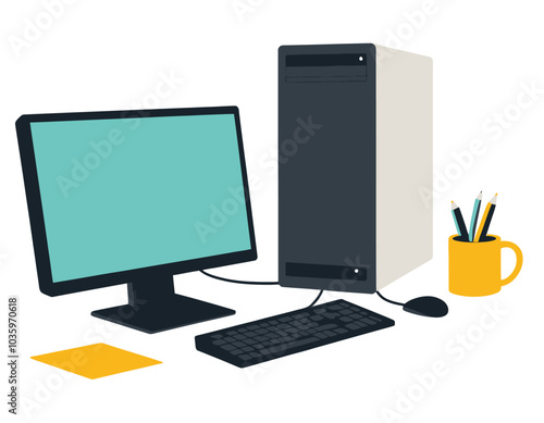 computer monitor and mouse isolated on white background