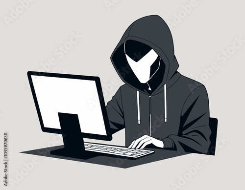 hacker with computer isolated on white background