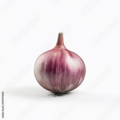 Fresh whole purple onion with thin skin on white background