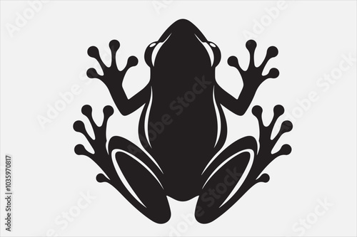 A black silhouette of a frog viewed.