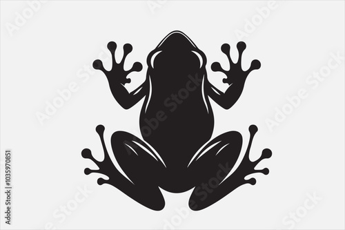 A black silhouette of a frog viewed.
