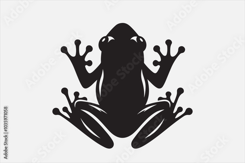 A black silhouette of a frog viewed.