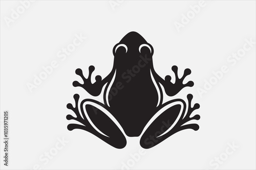 A black silhouette of a frog viewed.