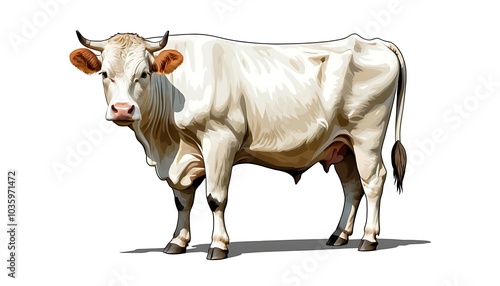 Real cow and white color body animal  real or illustration art image, background solid color, ganarated by ai image. photo