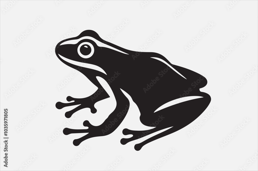 A black silhouette of a frog viewed. A black silhouette of a frog viewed.