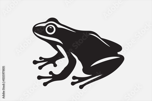 A black silhouette of a frog viewed.