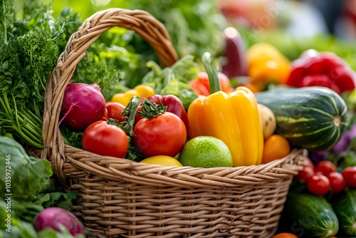 Fresh organic vegetables and fruits in a basket