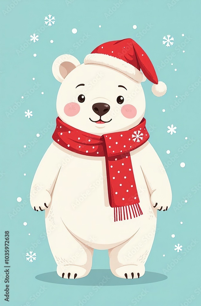 Cute white bunny wearing a Christmas hat and scarf. Generative AI Cute white bunny wearing a Christmas hat and scarf. Generative AI