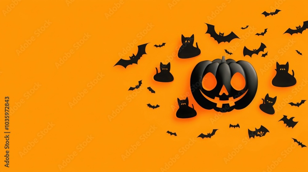 Halloween Pumpkin and Black Cats with Bats Halloween Pumpkin and Black Cats with Bats