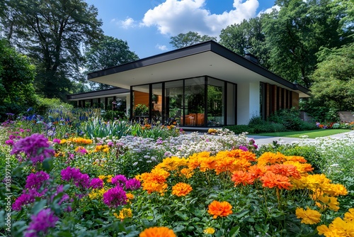 Beautiful house with garden flowers