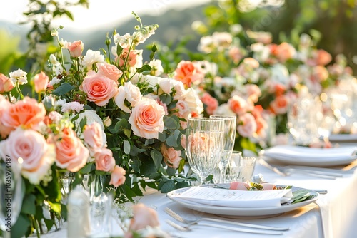 Elegant floral table setup for wedding reception